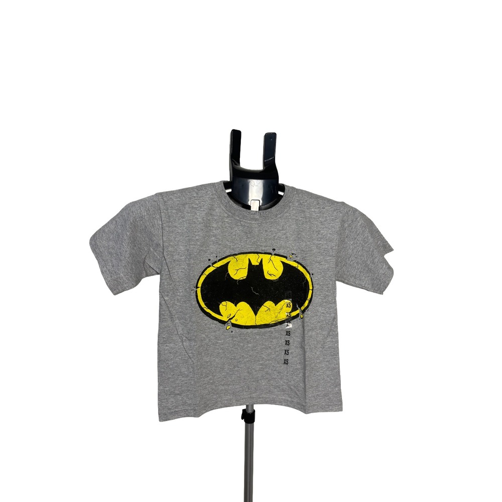 Batman Broken Logo Graphic T-Shirt Heather Gray Distressed DC‎ Comics Kids NWT